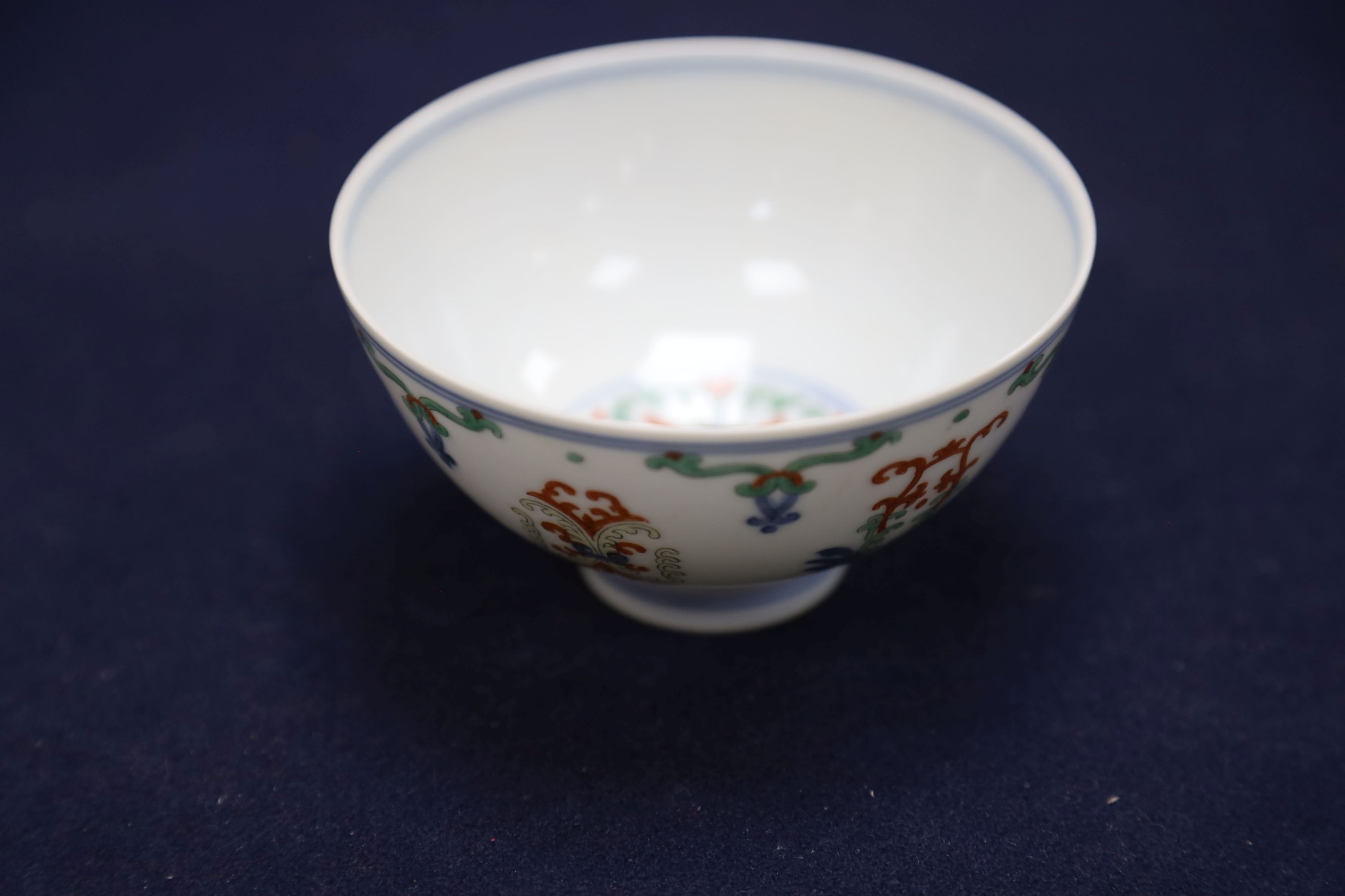 A Chinese cloisonne doucai bowl, 10.4cm and a famille rose dish